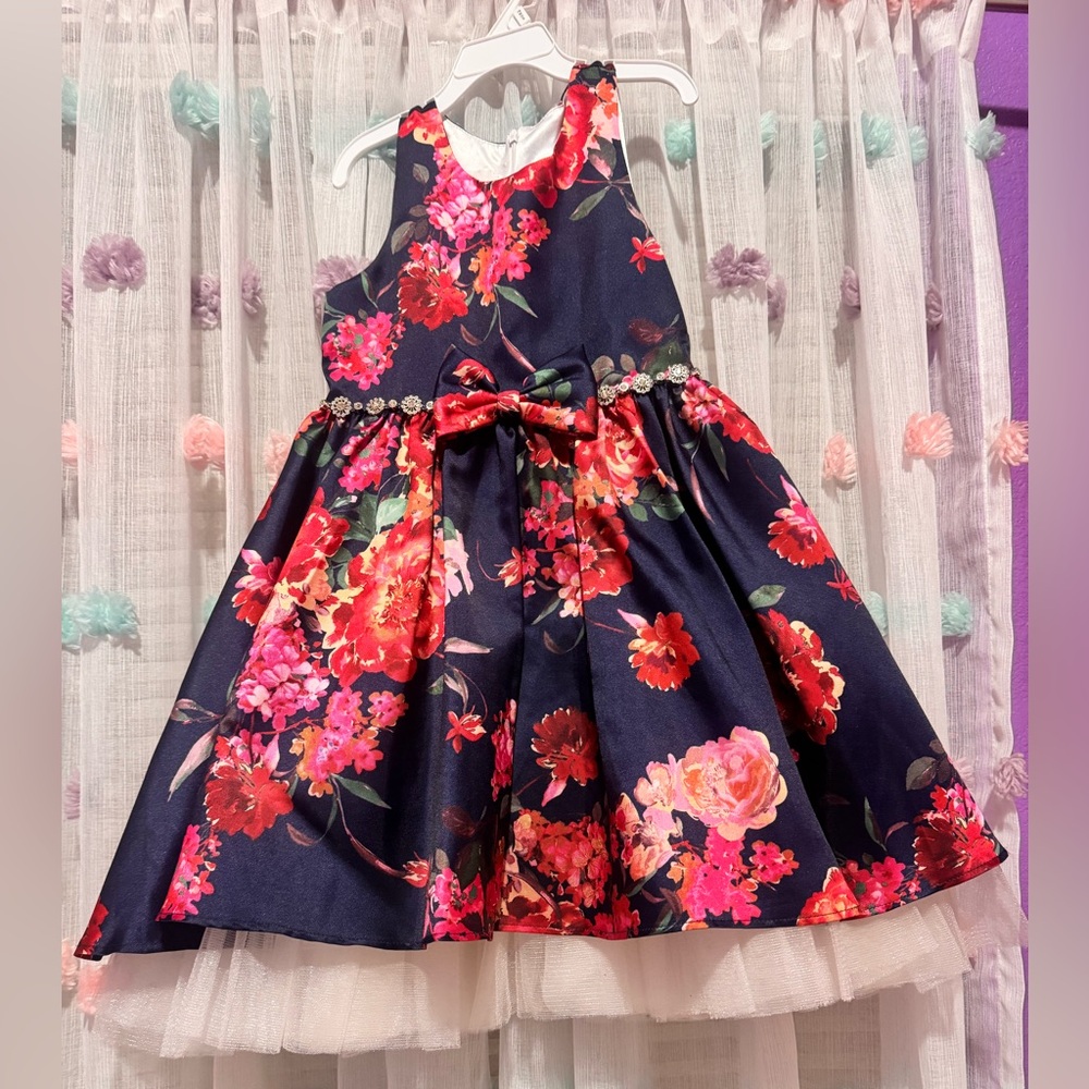 Floral Sleeveless Dress with Tulle Skirt